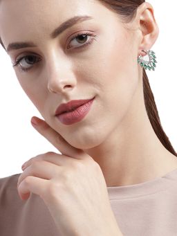 Carlton London - Green and Silver-Toned Contemporary Drop Earrings