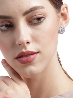 Carlton London - Rhodium-Plated Silver-Toned Cubic Zirconia Handcrafted Oversized Studs