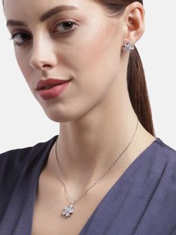 Carlton London - Silver-Toned Crystal Studded Jewellery Set