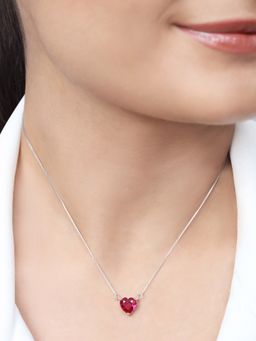 Zavya - Red Heart Rhodium Plated 925 Sterling Silver Pendant Necklace