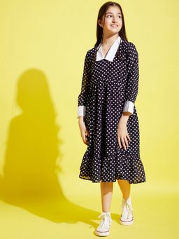 Cherry & Jerry - Girls Navy Blue A-Line Midi Dress