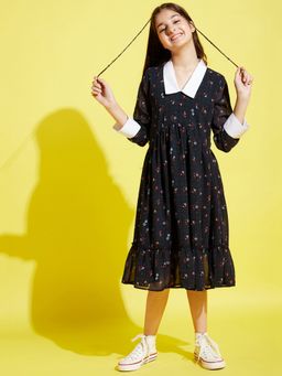 Cherry & Jerry - Girls Navy Blue A-Line Midi Dress
