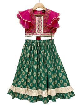 TWISHA - Pink Woven Top and Lehenga