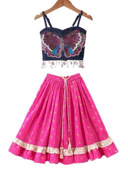 TWISHA - Blue Embroidered Top and Lehenga