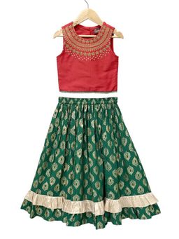 TWISHA - Red Embroidered Top and Lehenga