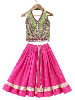 TWISHA - Olive Printed Top and Lehenga