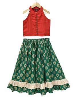 TWISHA - Red Solid Top and Lehenga