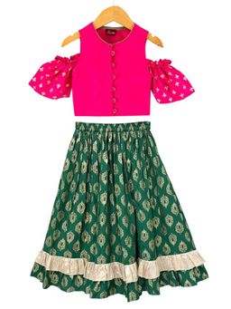 TWISHA - Pink Printed Top and Lehenga