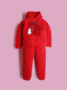 CHERRY CRUMBLE BY NITT HYMAN - Red Embroidery Sweatshirt & Joggers (Set of 2)