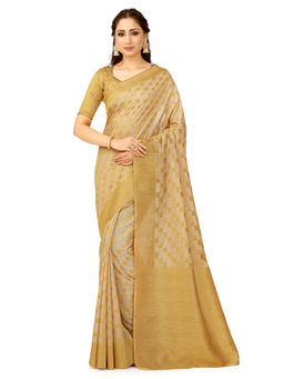 Mimosa - Beige Patola Style Art Silk Saree With Unstitched Blouse