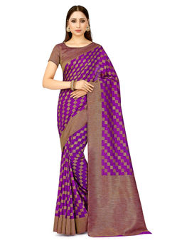 Mimosa - Purple Patola Style Art Silk Saree With Unstitched Blouse