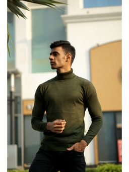 JAVINISHKA - Bottle Green Premium Warm Wool Blend Turtle Neck Sweater