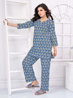 KAFTANIZE - Light Blue with White and Blue Flowers Printed Co-Ord