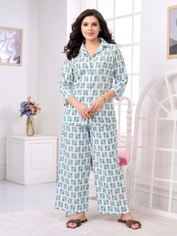 KAFTANIZE - Powder Blue and White Printed Co-Ord