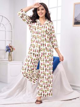 KAFTANIZE - White Floral Printed Co-Ord Set