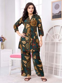 KAFTANIZE - Green Color Floral Printed Kalamkari Co-Ord Set