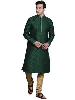 Manyavar - Bottle Green Art Silk Festive Jacquard Kurta and Pajama (Set of 2)