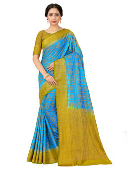 Mimosa - Blue Patola Style Art Silk Saree With Unstitched Blouse