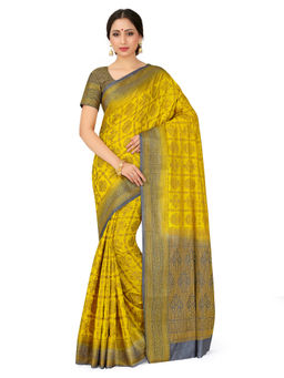 Mimosa - Yellow Patola Style Art Silk Saree With Unstitched Blouse