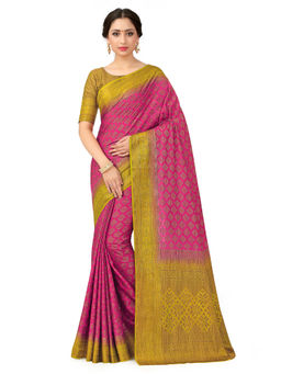 Mimosa - Pink Patola Style Art Silk Saree With Unstitched Blouse