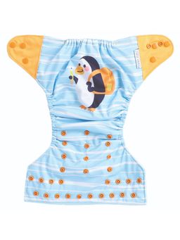 Polka Tots - Reusable & Washable Fleece Cloth Diapers with 1 Liner, Penguin Print