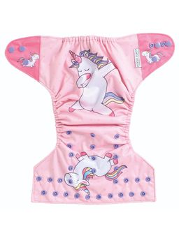 Polka Tots - Reusable & Washable Fleece Cloth Diapers with 1 Liner, Unicorn Print