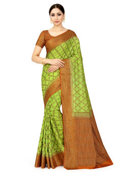 Mimosa - Green Patola Style Art Silk Saree With Unstitched Blouse
