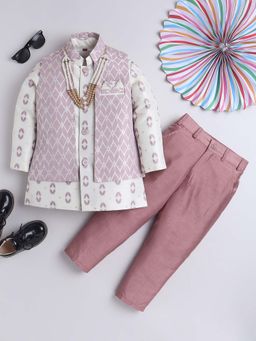 Ahhaaaa - Boy Pink Silk Kurta with Jacket and Solid Pants (Set of 3)