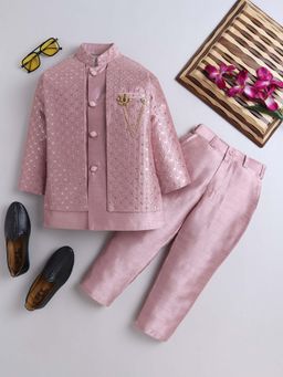Ahhaaaa - Boy Pink Ethnic Cotton Silk Blend Sherwani with Pant (Set of 2)