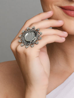 Fida - Ethnic Oxidized Silver Mirror Rings for Women