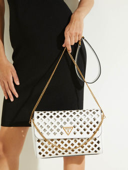 Guess - White Diamond Cutout Polyurethane Aqua Sling Bag With Pouch