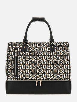Guess - Brown Monogram Polyurethane Stark Zip Bottom Shopper Tote Bag