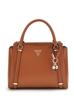 Guess - Cognac Solid Polyurethane Daryna 2 Compartment Satchel Bag