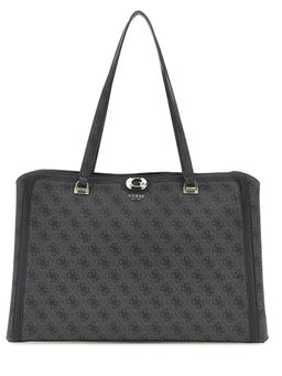 Guess - Charcoal Logo Monogram Polyurethane Orlina Travel Tote Bag