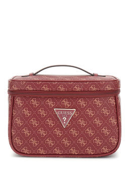 Guess - Claret Monogram Polyurethane Jesco Toiletry Train Bucket Bag
