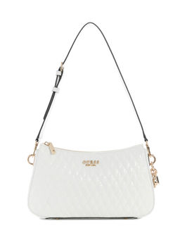Guess - White Quilted Polyurethane Betula Top Zip Handbag
