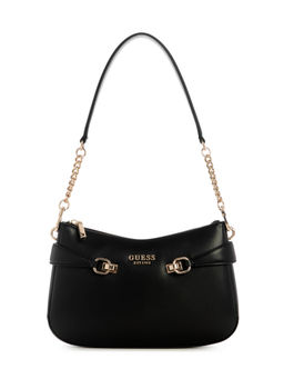 Guess - Black Solid Polyurethane Lorelei Top Zip Handbag