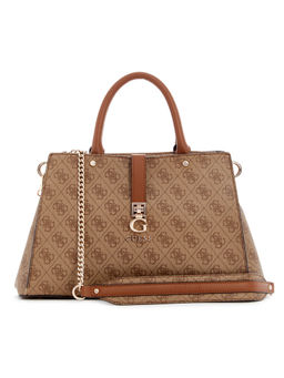 Guess - Latte Logo Monogram Polyurethane Zamira Luxury Satchel Bag