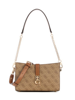 Guess - Latte Logo Monogram Polyurethane Zamira Top Zip Handbag