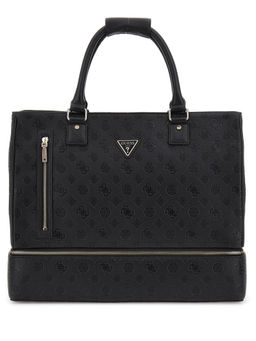Guess - Black Monogram Polyurethane Wilder Zip Bottom Shopper Tote Bag