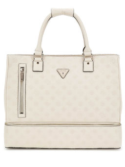 Guess - Bone Monogram Polyurethane Wilder Zip Bottom Shopper Tote Bag