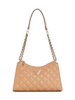 Guess - Beige Quilted Polyurethane Giully Top Zip Handbag