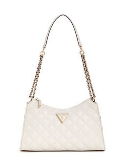 Guess - Off White Quilted Polyurethane Giully Top Zip Handbag