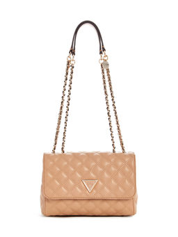 Guess - Beige Quilted Polyurethane Giully Convertible Flap Sling Bag