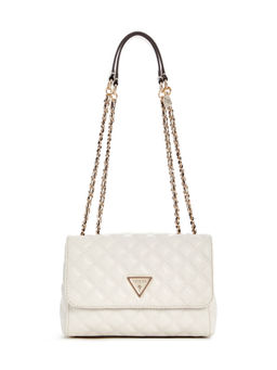 Guess - Off White Quilted Polyurethane Giully Convertible Flap Sling Bag