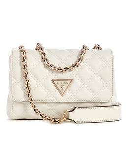 Guess - Off White Quilted Polyurethane Giully Mini Convertible Flap Sling Bag
