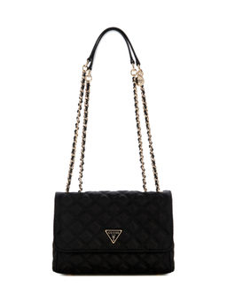 Guess - Black Quilted Polyester Giully Convertible Flap Sling Bag