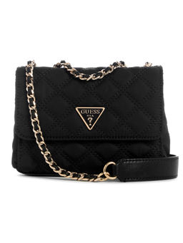 Guess - Black Quilted Polyester Giully Mini Convertible Flap Sling Bag