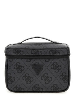 Guess - Charcoal Logo Monogram Polyurethane Berta Toiletry Train Bucket Bag