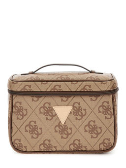 Guess - Latte Logo Monogram Polyurethane Berta Toiletry Train Bucket Bag